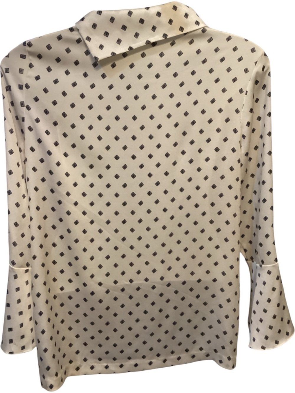 Vince Camuto Cream Satin Blouse with Black Diamond Print - Picture 5 of 8